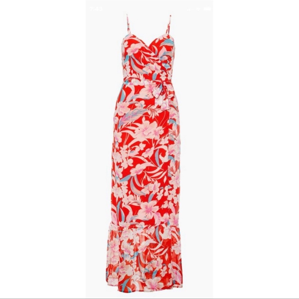 JustFab Floral Wrap Red Maxi Dress